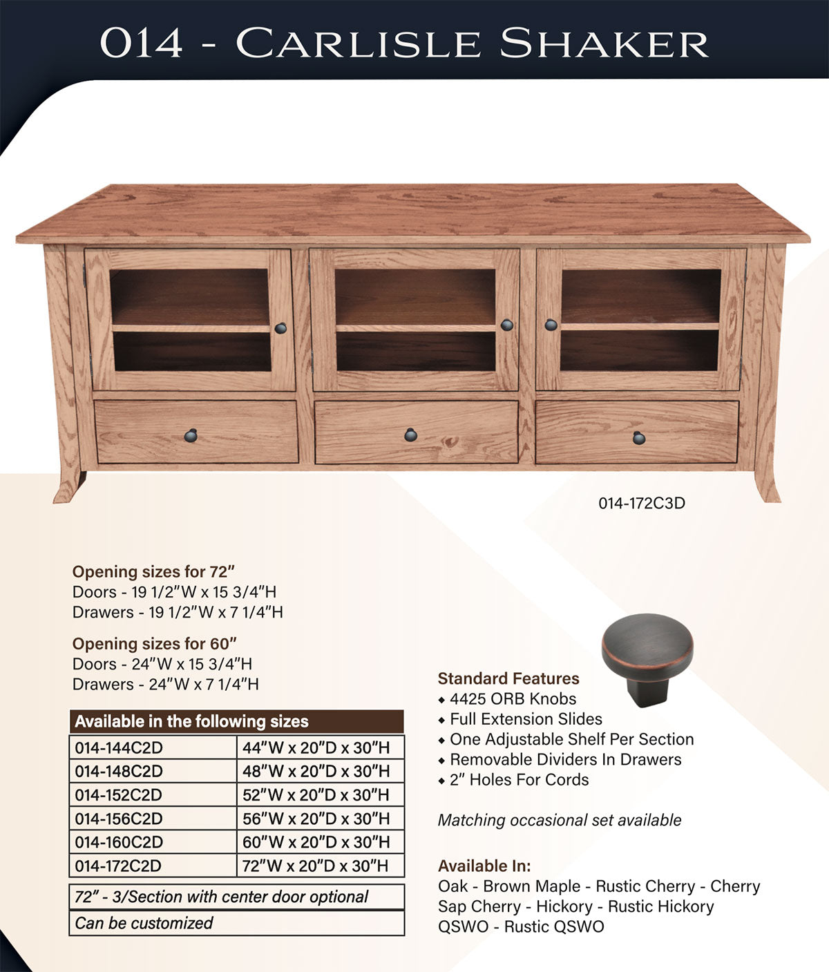 Carlisle Shaker TV Stand – 72"W