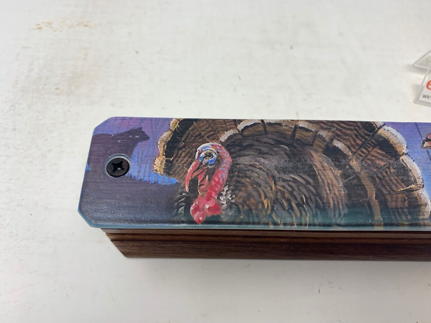 Wooden Amish Crafted Painted Lid Turkey Box Call - Turkey Scene