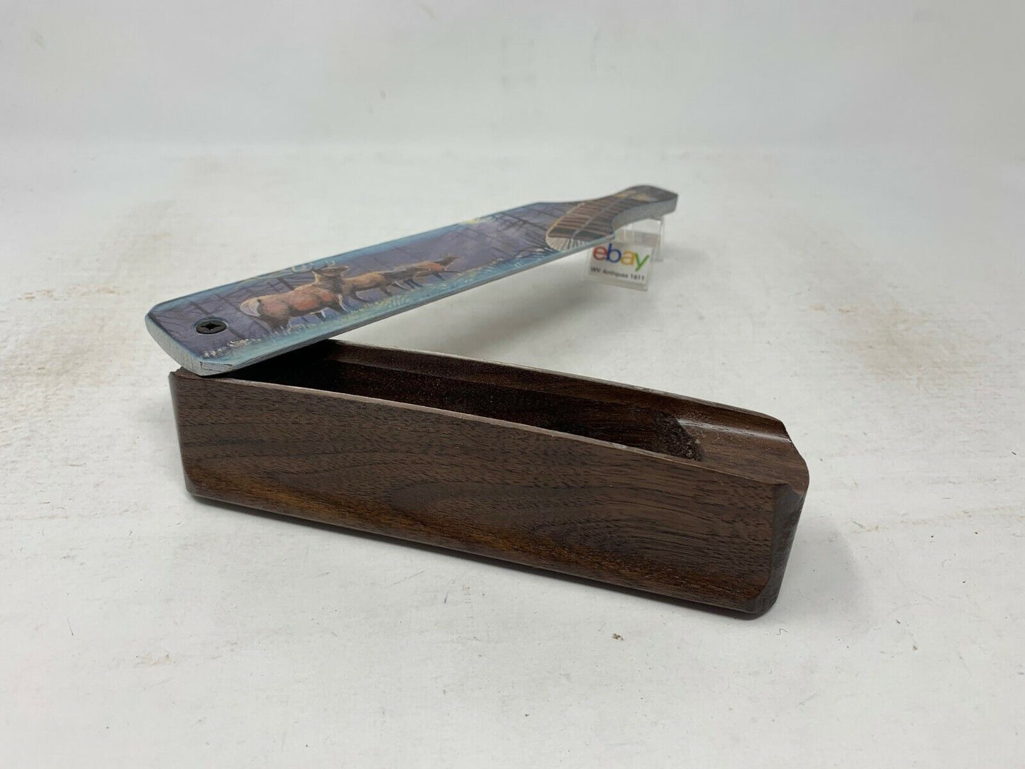 Wooden Amish Crafted Painted Lid Turkey Box Call - Elk Scene
