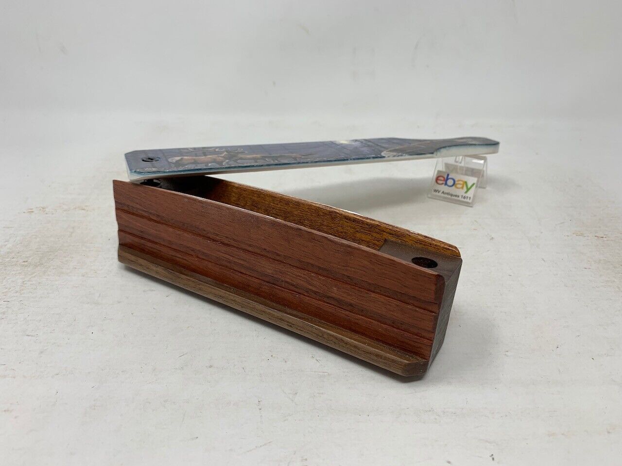 Wooden Amish Crafted Painted Lid Turkey Box Call - Elk Scene