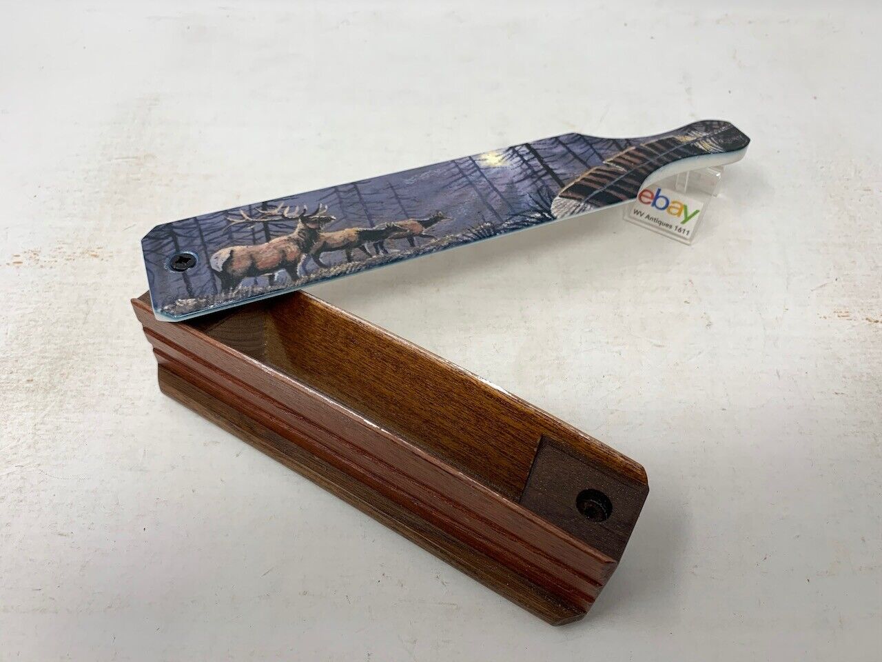 Wooden Amish Crafted Painted Lid Turkey Box Call - Elk Scene