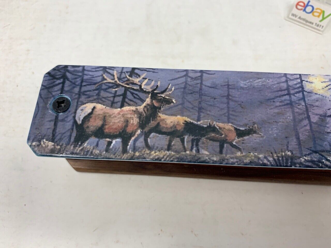 Wooden Amish Crafted Painted Lid Turkey Box Call - Elk Scene