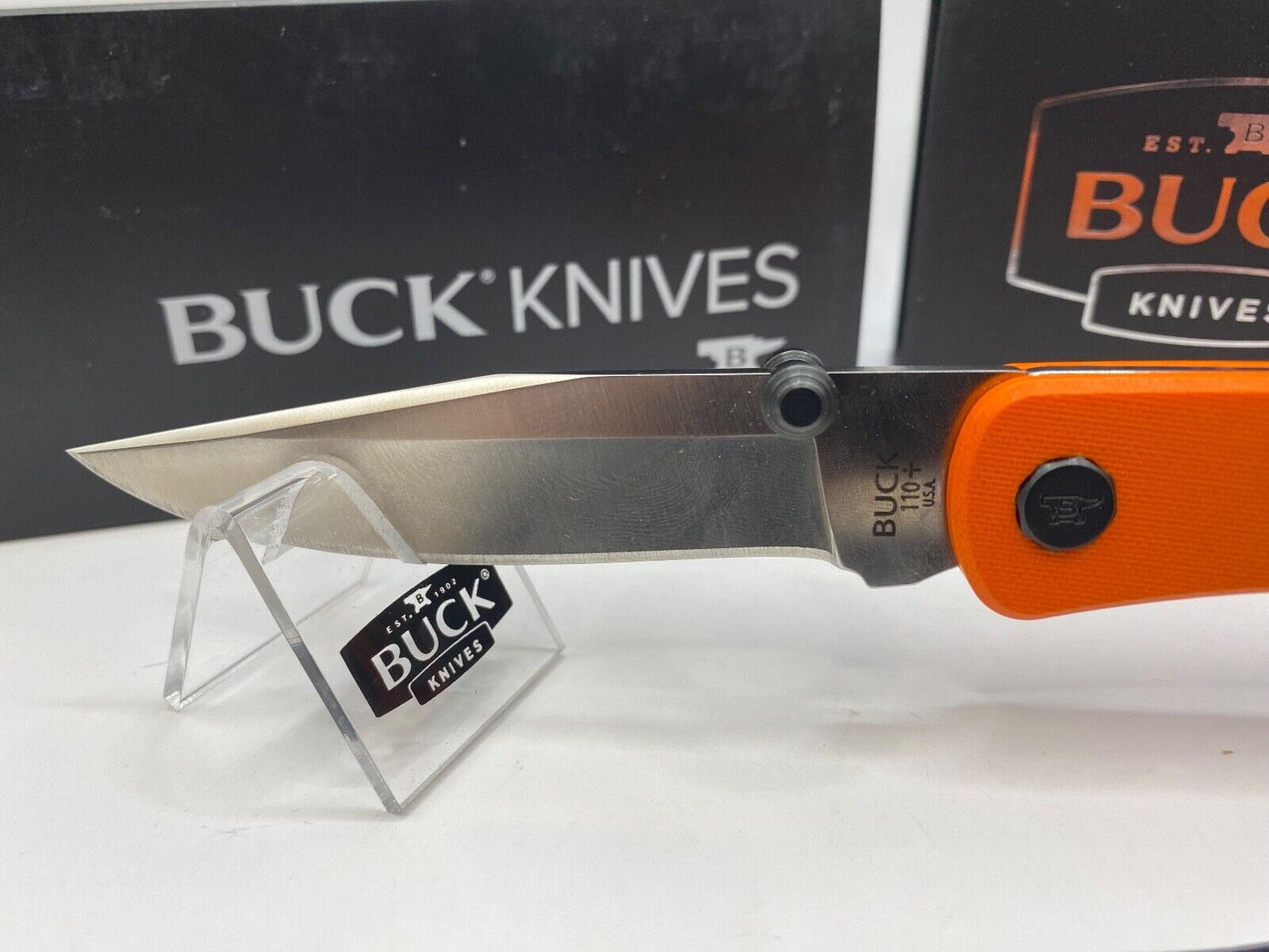Buck USA 110 Slim Pro TRX Folding Knife, Orange G10 Handle, S30V Steel - NIB