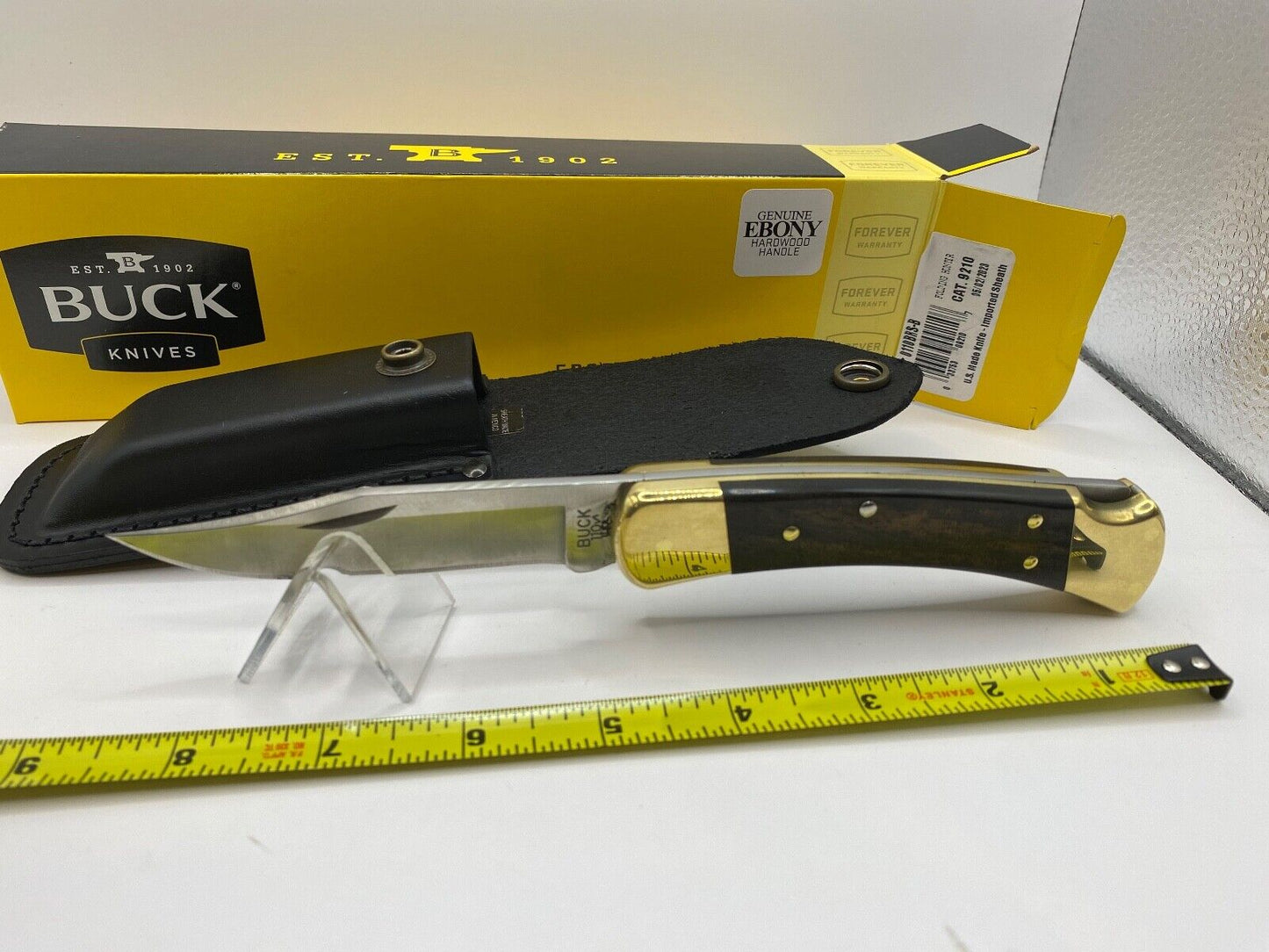 Buck USA 110 Folding Hunter Knife - Ebony Handle, 420HC, Leather Sheath - NIB!