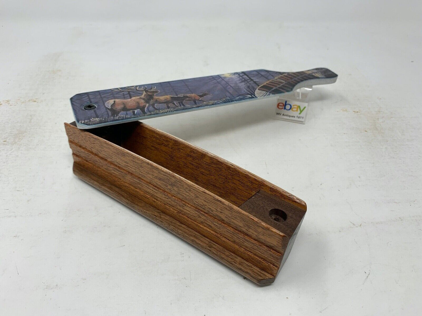 Wooden Amish Crafted Painted Lid Turkey Box Call - Elk Scene