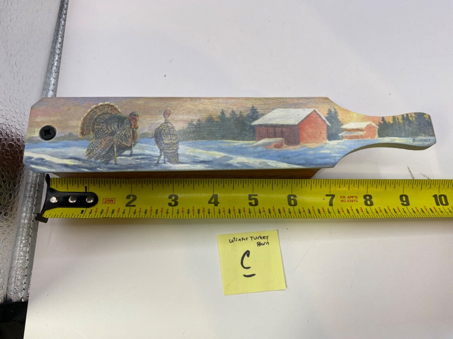 Wooden Amish Crafted Painted Lid Turkey Box Call - Winter Scene