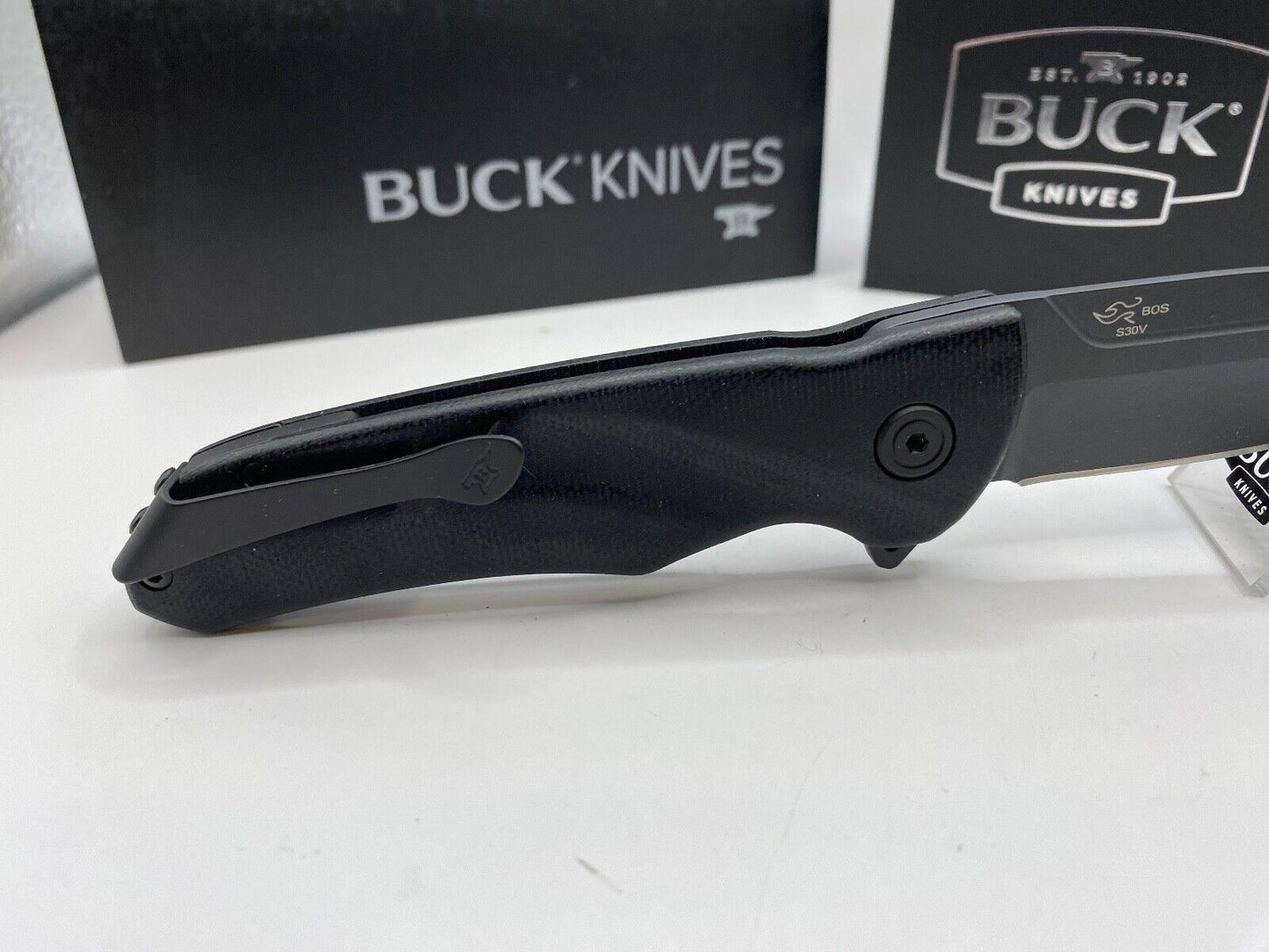 Buck USA 843 Sprint Ops Pro Knife, Black Canvas Micarta Handle, S30V Steel - NIB