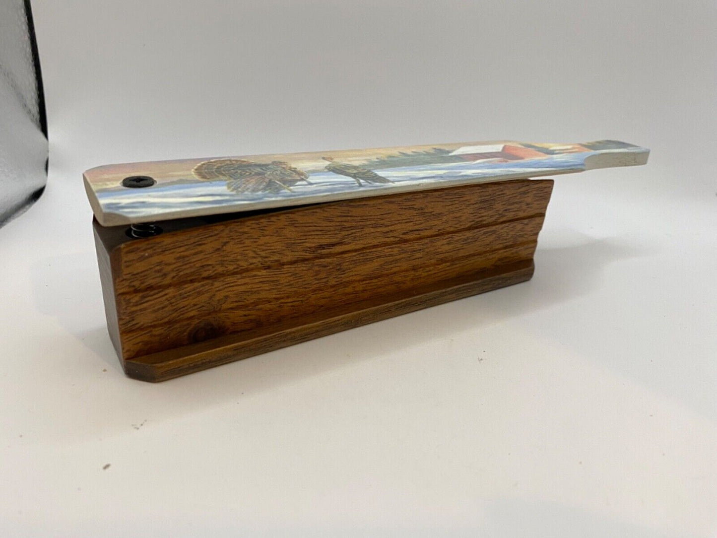 Wooden Amish Crafted Painted Lid Turkey Box Call - Winter Scene