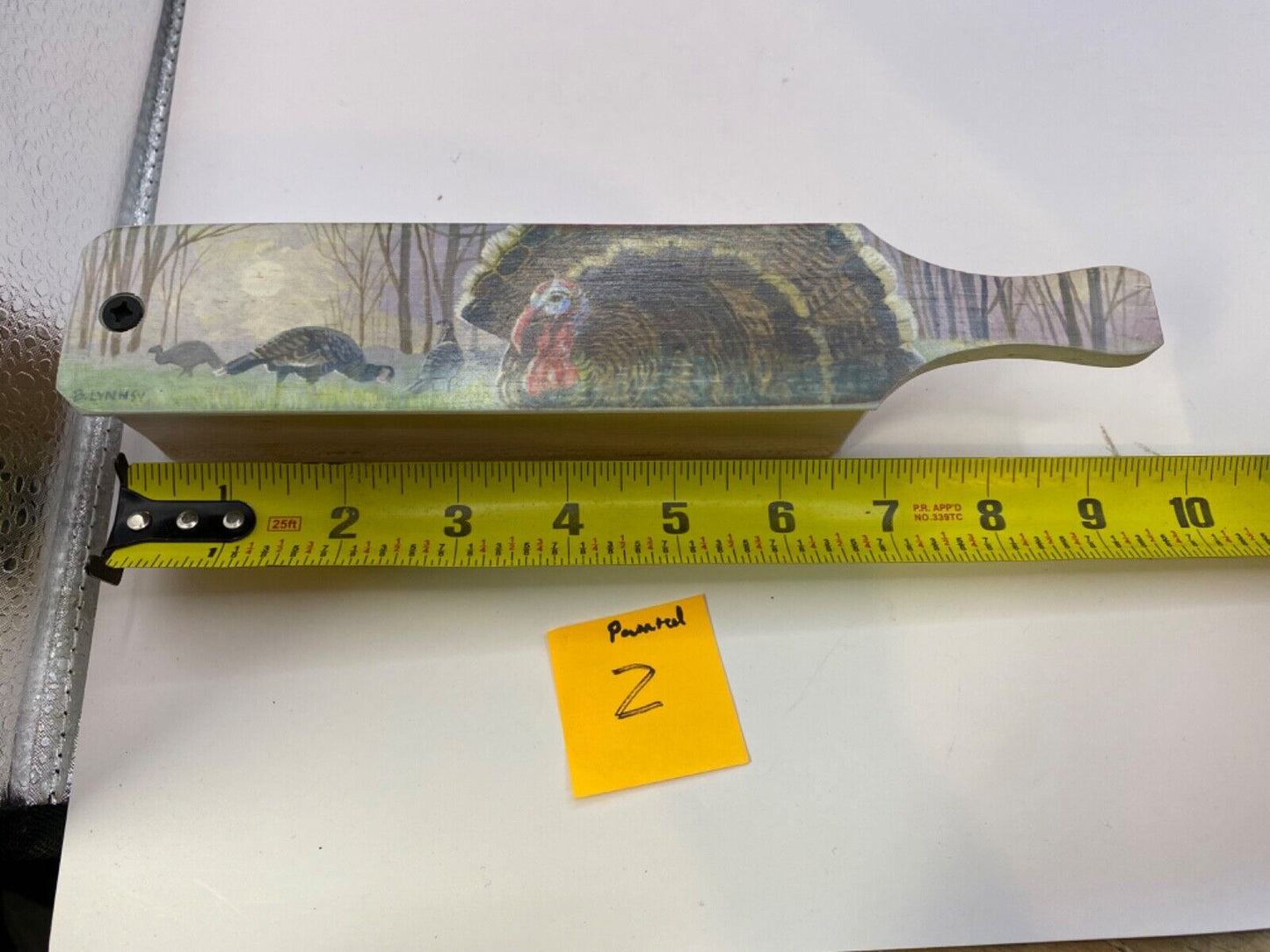 Wooden Amish Crafted Painted Lid Turkey Box Call - Turkey Scene