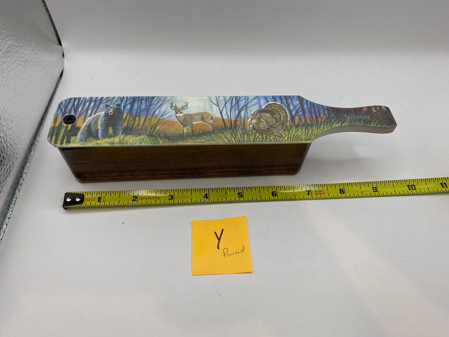 Wooden Amish Crafted Painted Lid Turkey Box Call - Turkey Scene