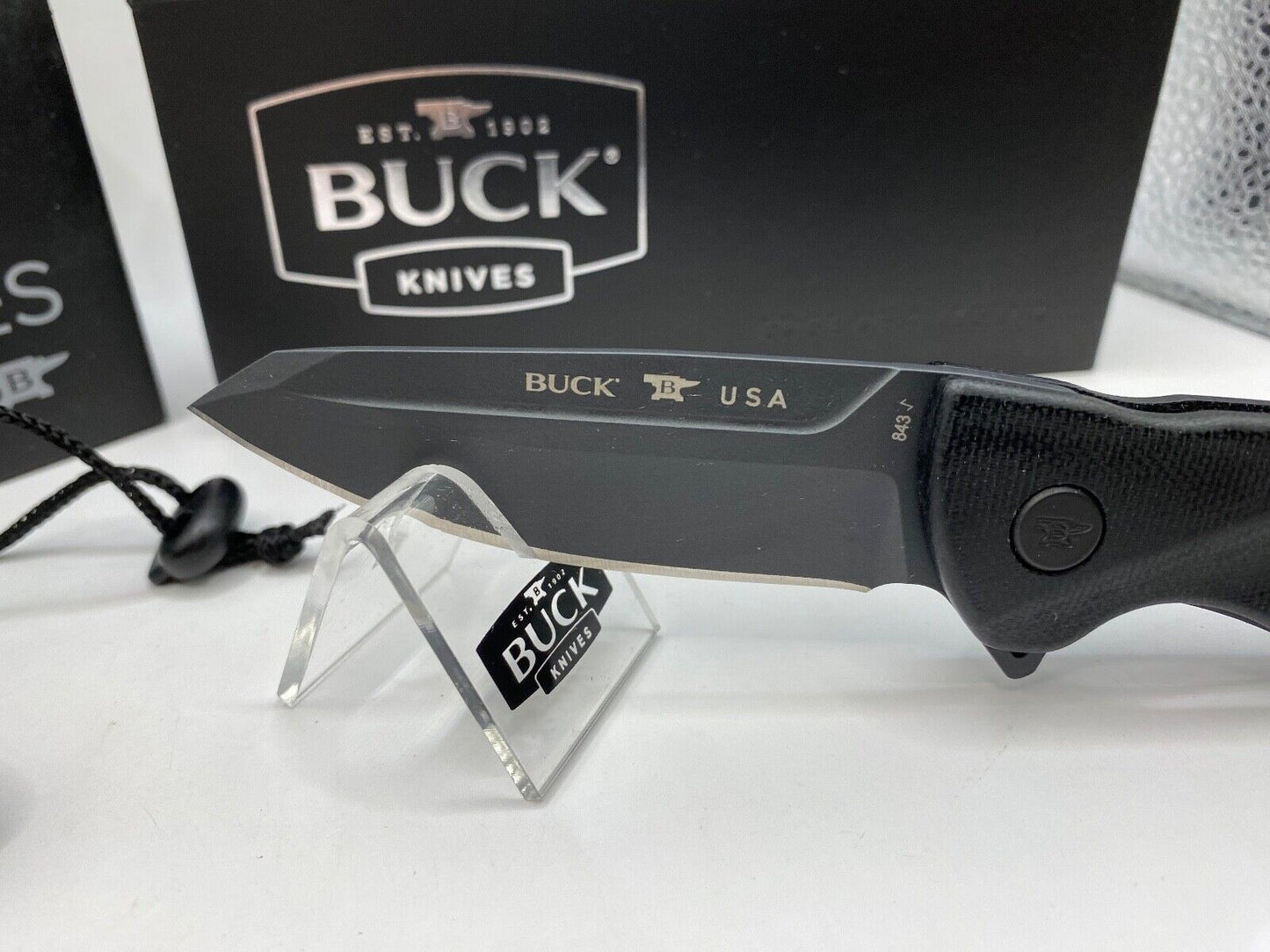 Buck USA 843 Sprint Ops Pro Knife, Black Canvas Micarta Handle, S30V Steel - NIB