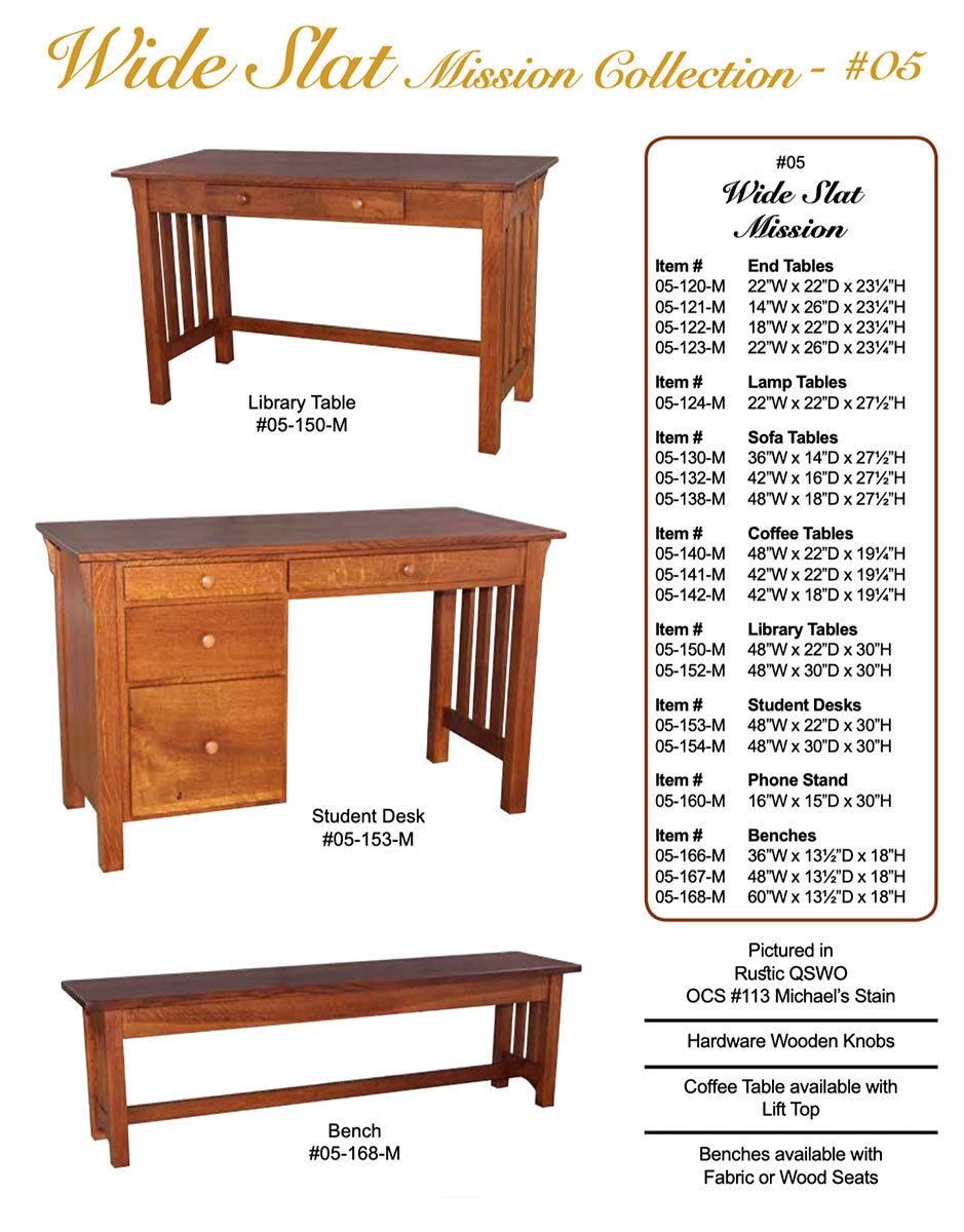 Wide Slat Mission Student Desk