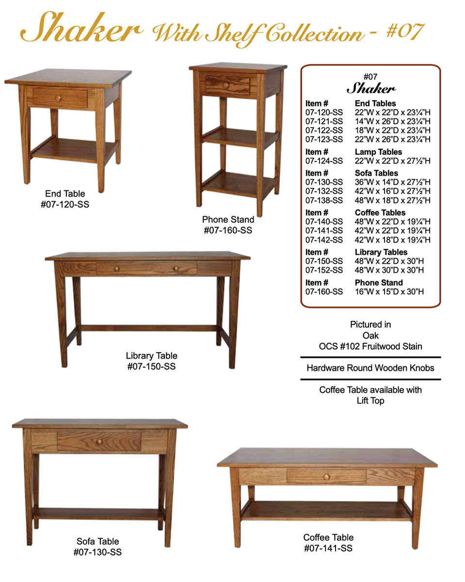 Shaker 42" Coffee Table With Shelf