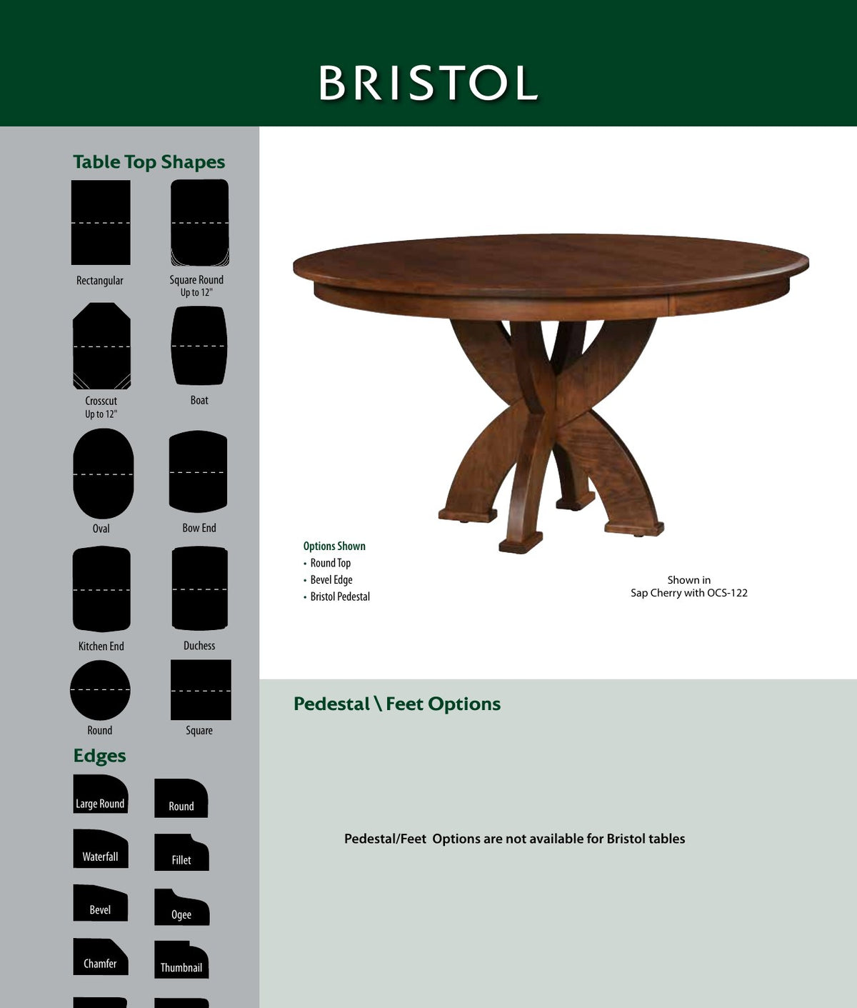 Bristol Single Pedestal Table catalog page