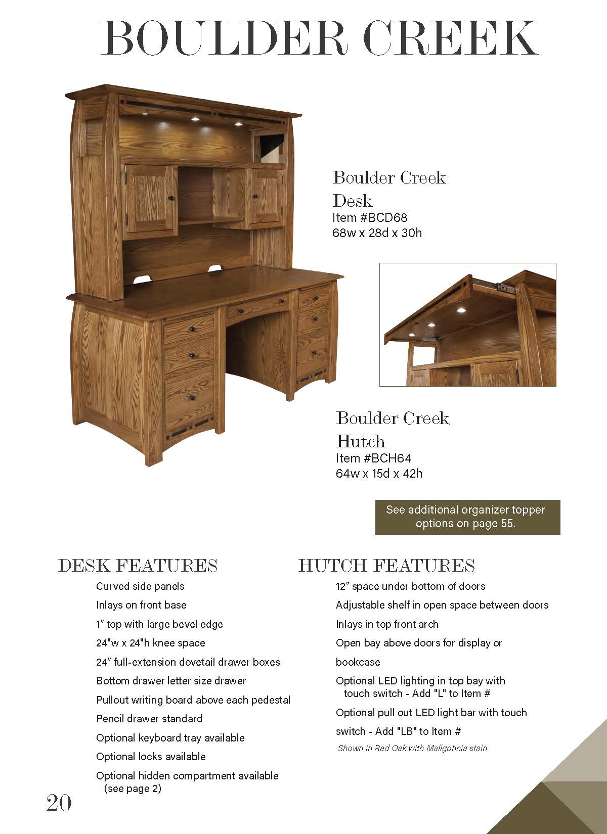 Boulder Creek Desk with Optional Hutch – 68W”