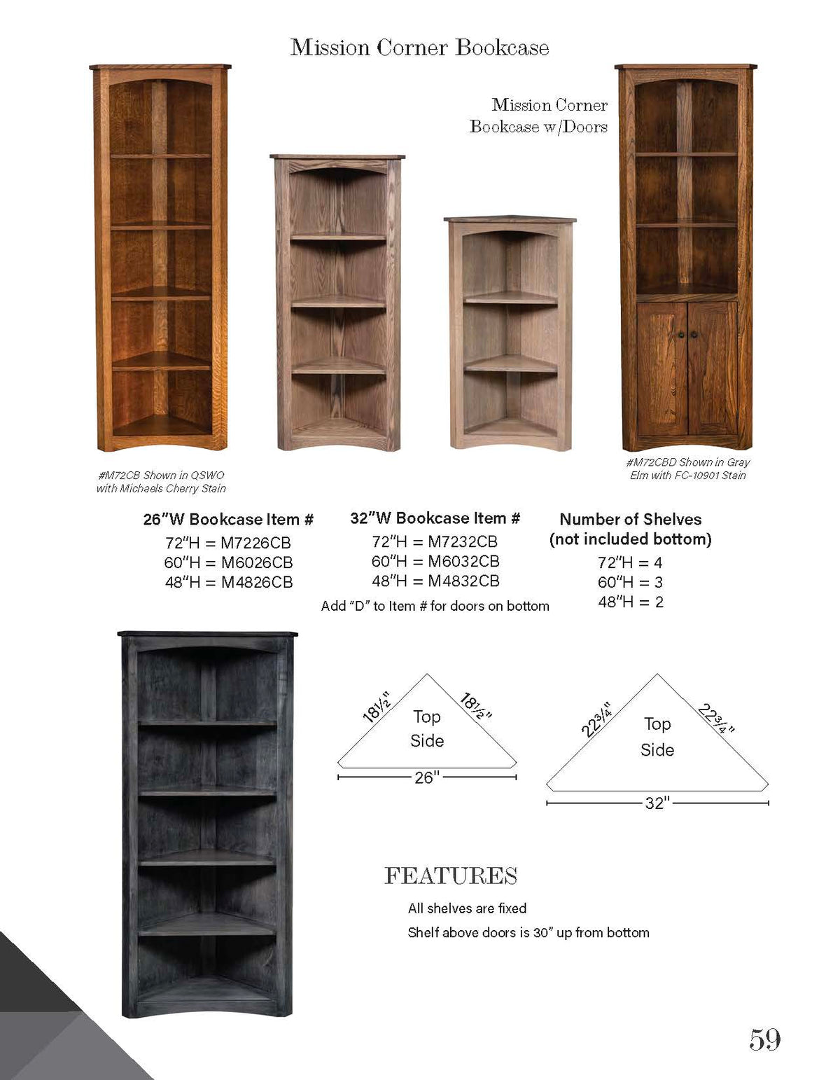 32" Mission Corner Bookcase