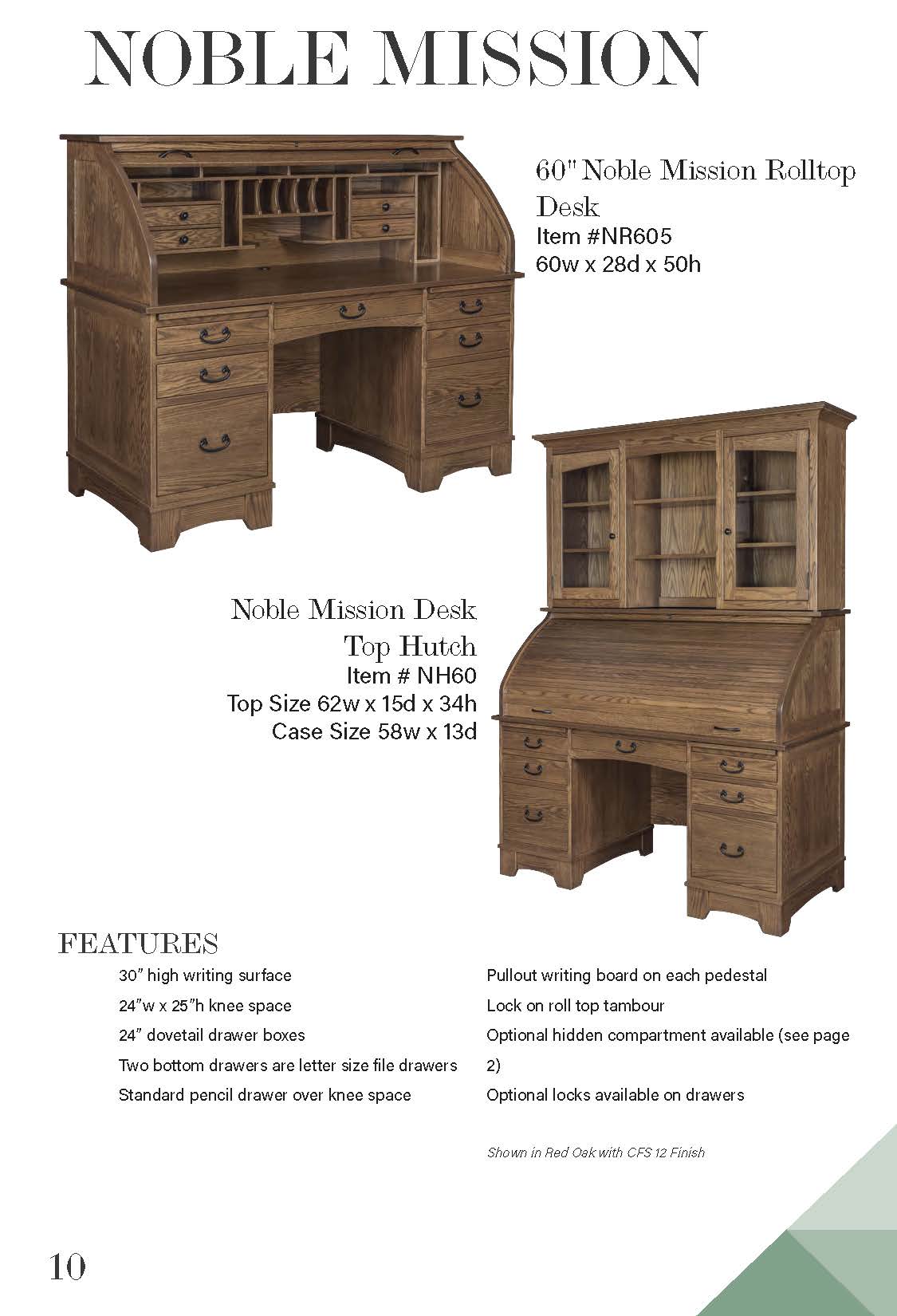 60" Noble Mission Rolltop Desk with Optional Hutch
