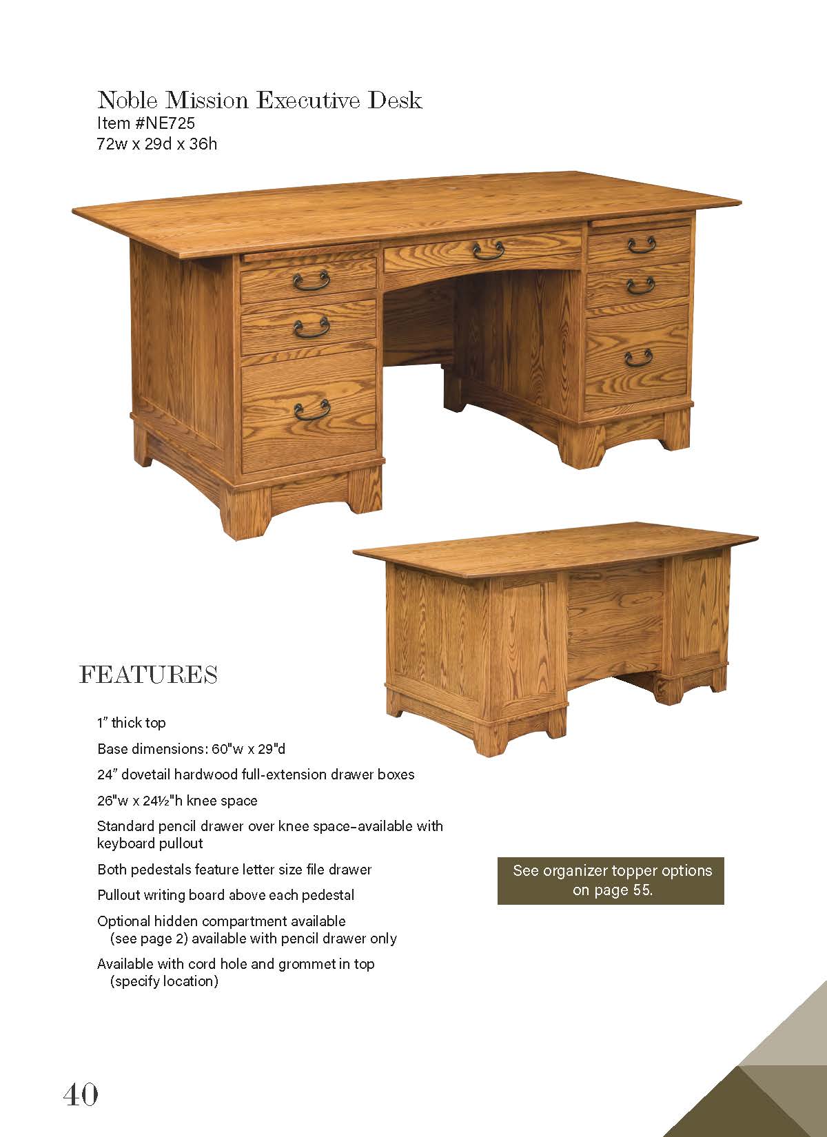 Noble Mission Executive Desk – 72W”