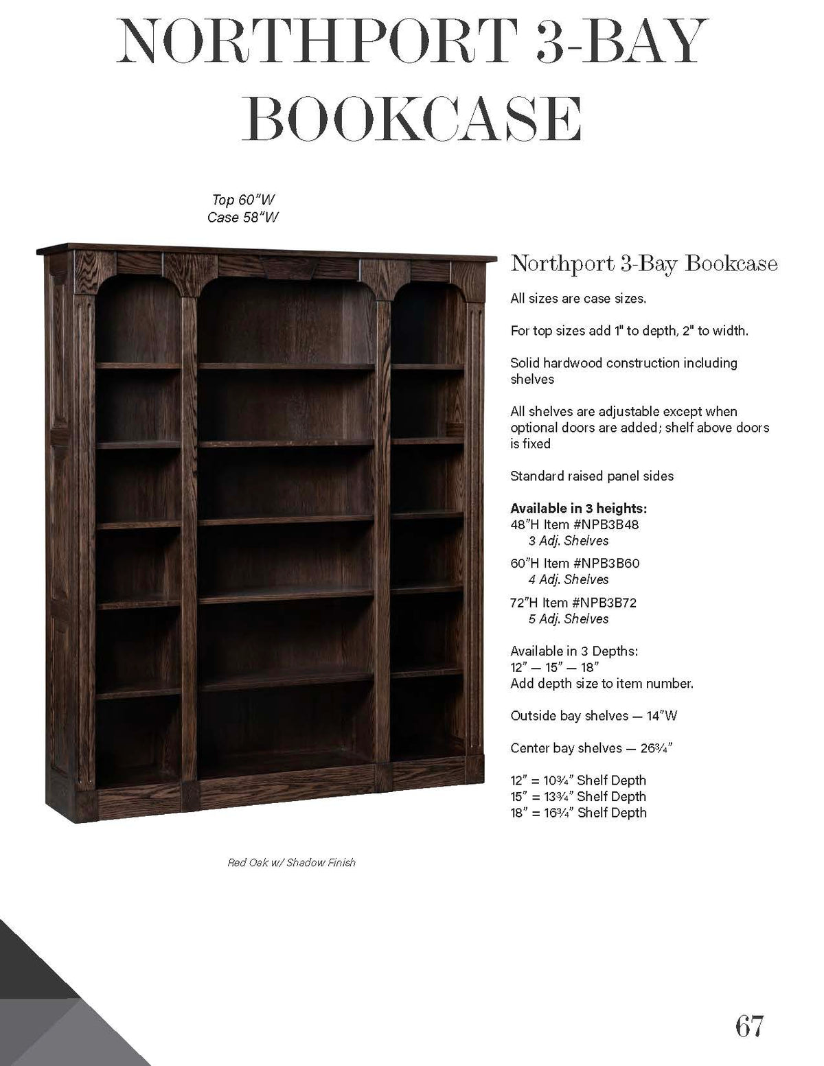 Northport 3-Bay Bookcase – 58W”