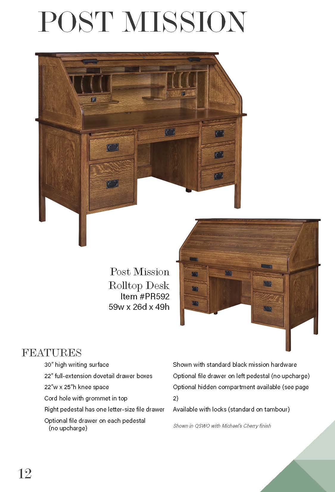 Post Mission Rolltop Desk – 59W”