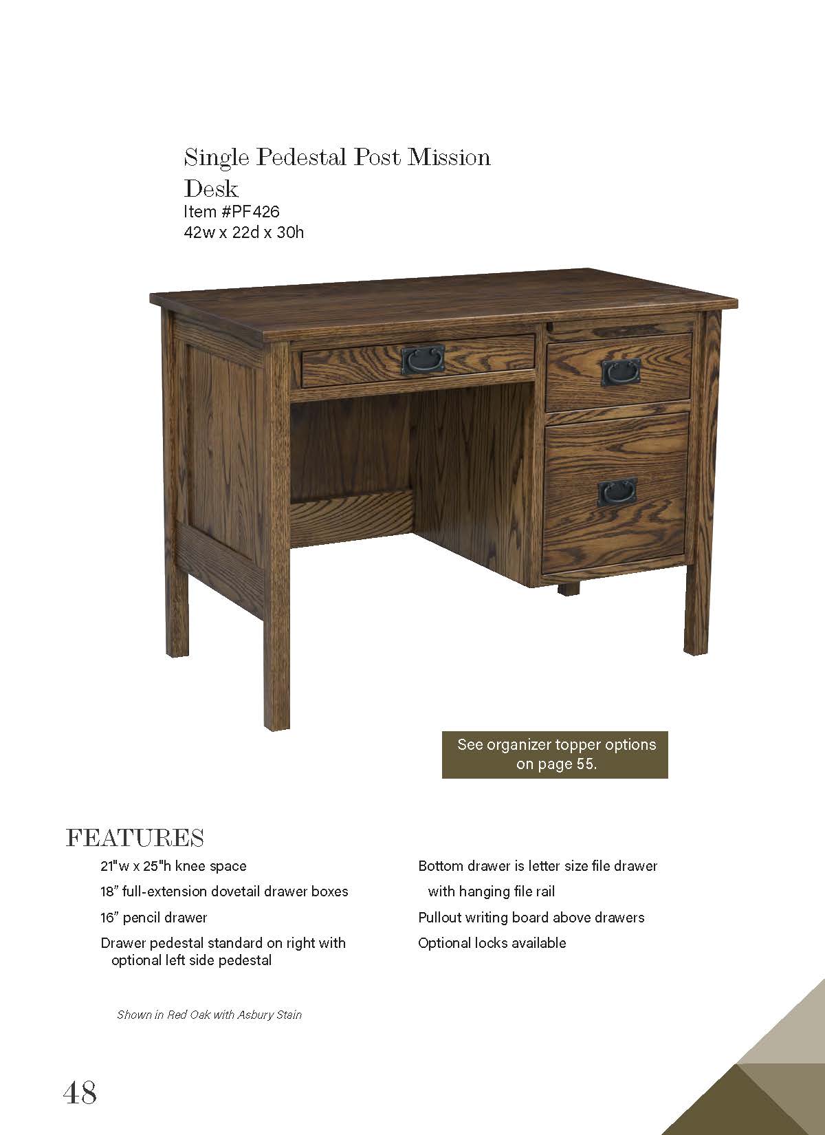 Single Pedestal Post Mission Desk – 42W”