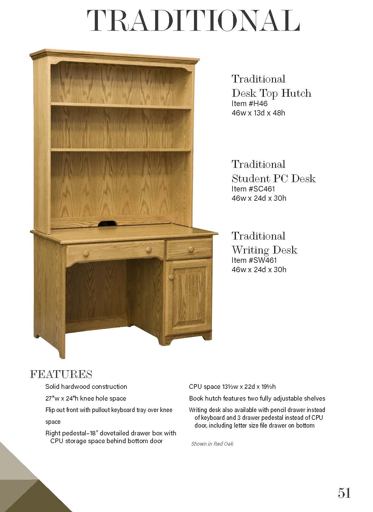 Traditional Student PC Desk with Optional Hutch