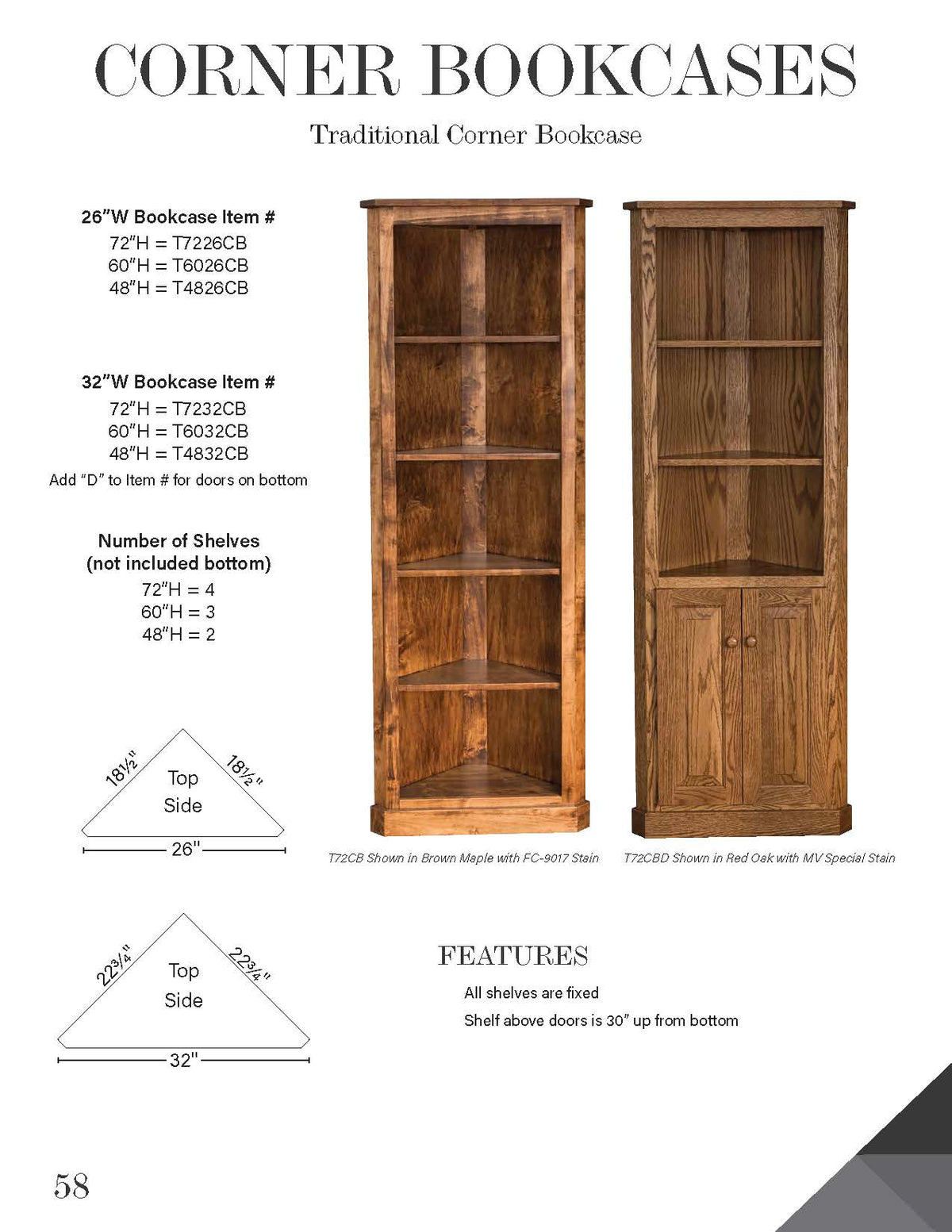 32" Traditional Corner Bookcase