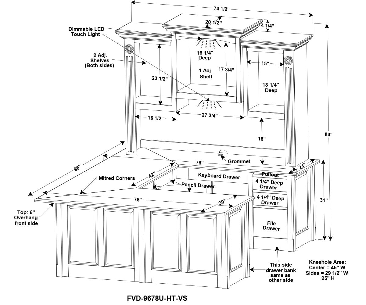 Victorian 10 Drawer U Desk (Base Only)