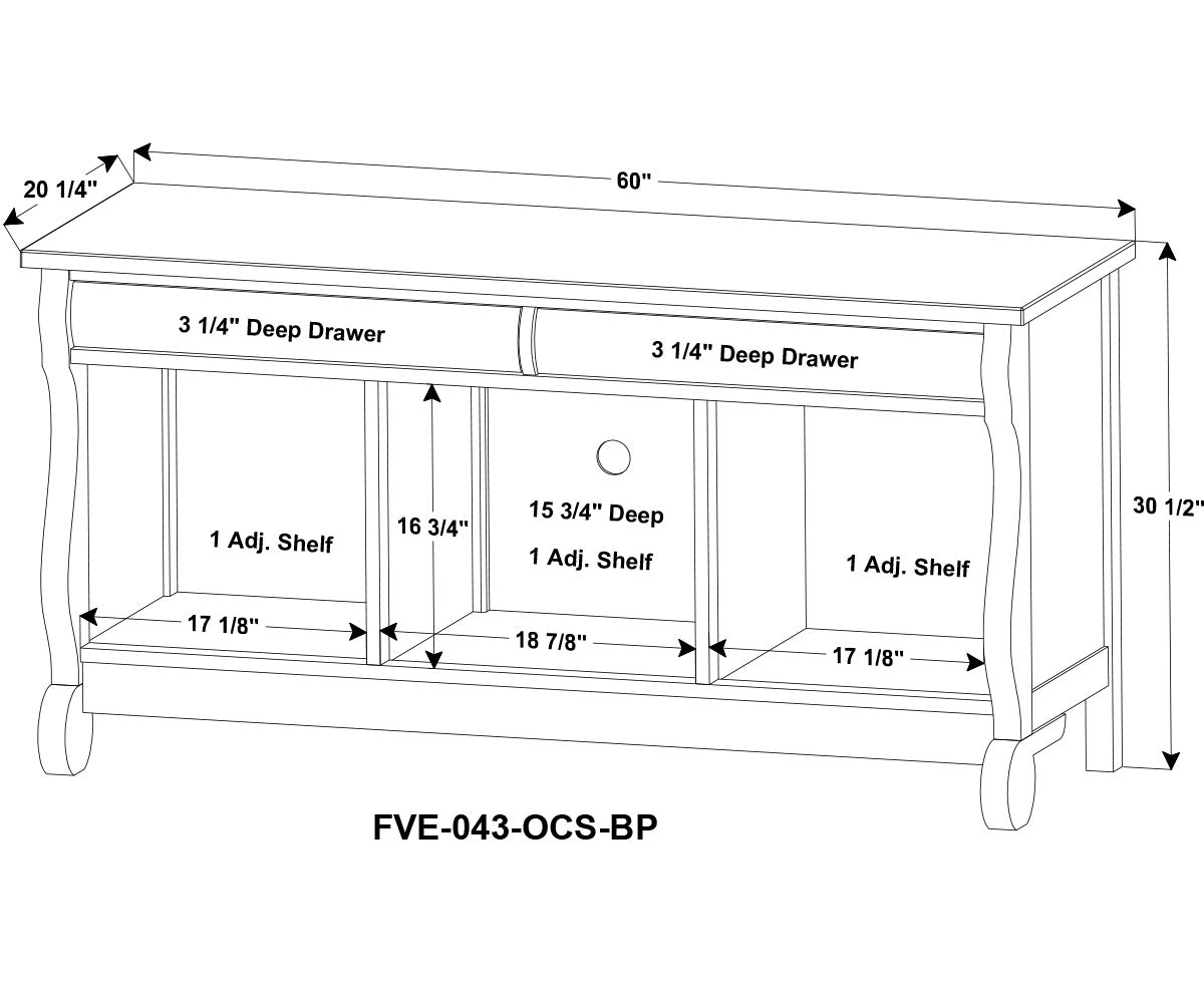 Old Classic Sleigh 3 Door, 2 Drawer Media Stand