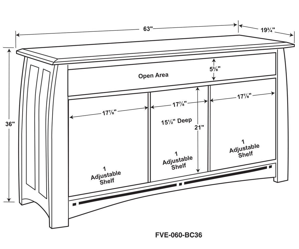 Boulder Creek 36″ High, 3 Door Media Stand W/Opening