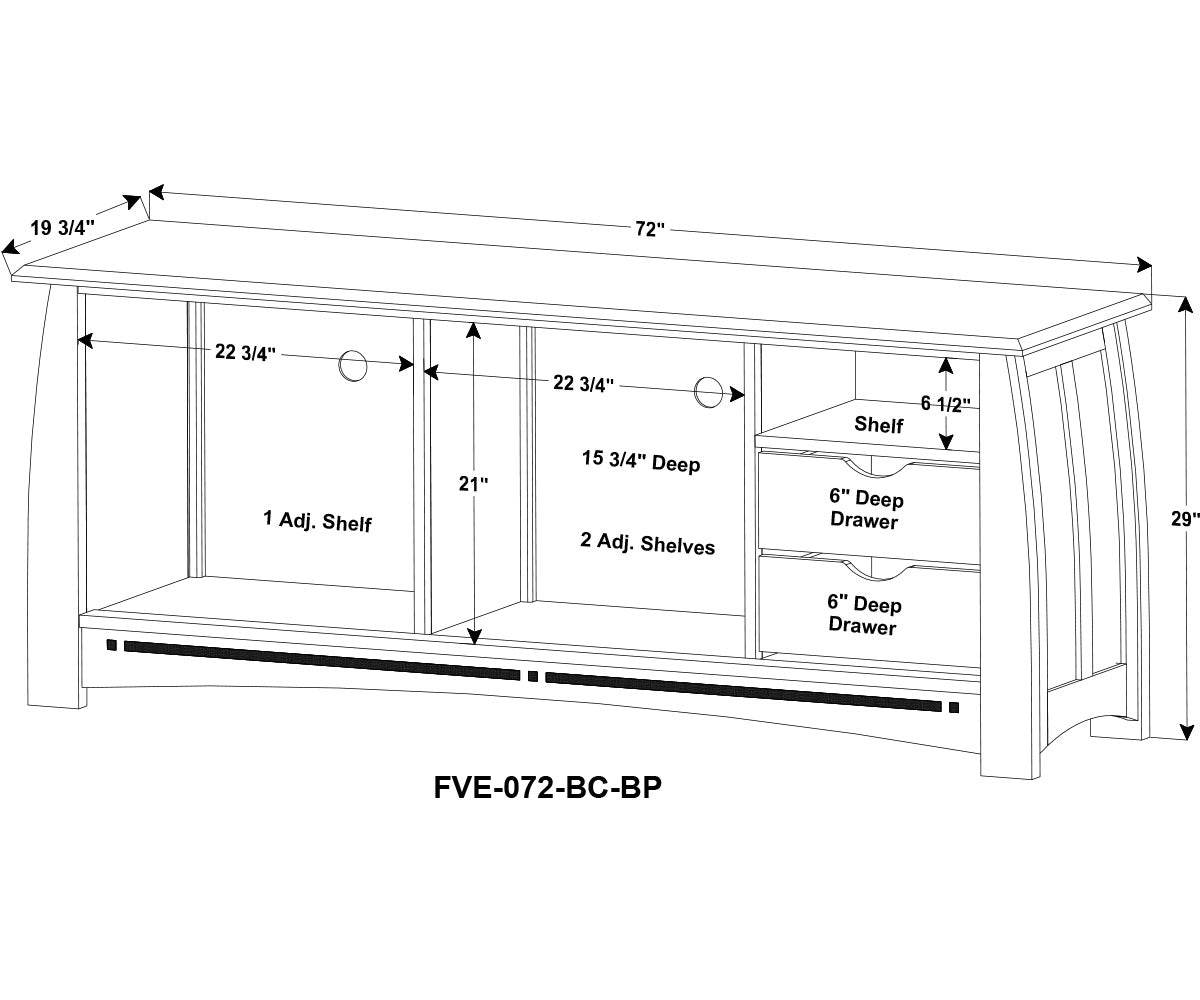 Boulder Creek 3 Door Media Stand (2 Hidden Drawers) – 72″W