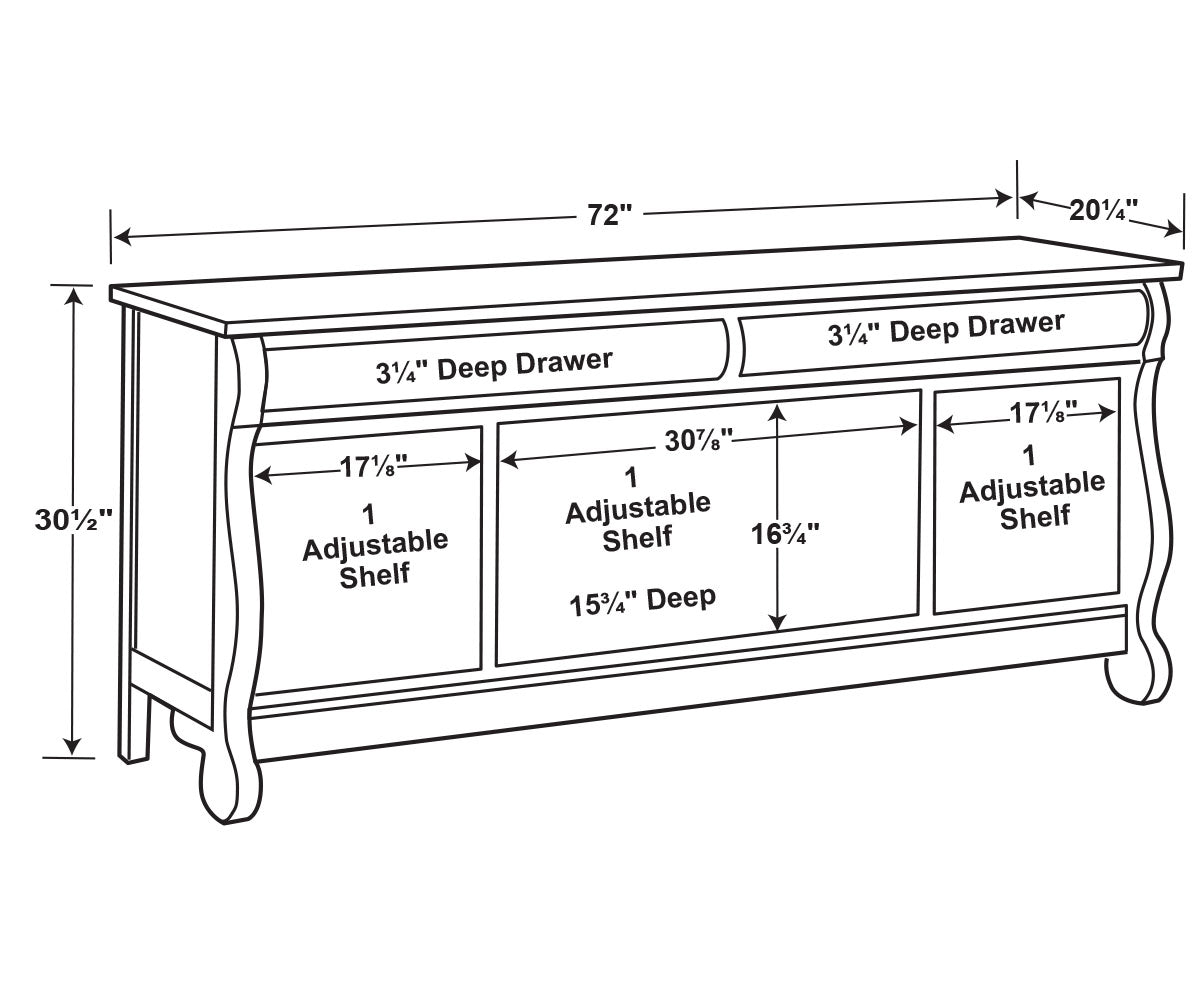 Old Classic Sleigh 4 Door, 2 Drawer Media Stand