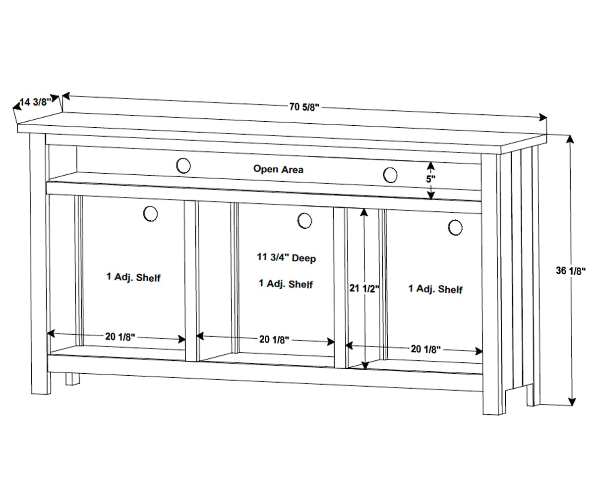 Boulder Creek 3 Door Media Stand W/Opening – 71″W