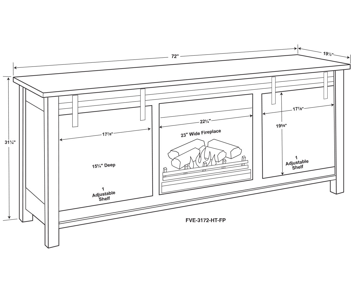 Houston 2 Door Media Stand W/Fireplace