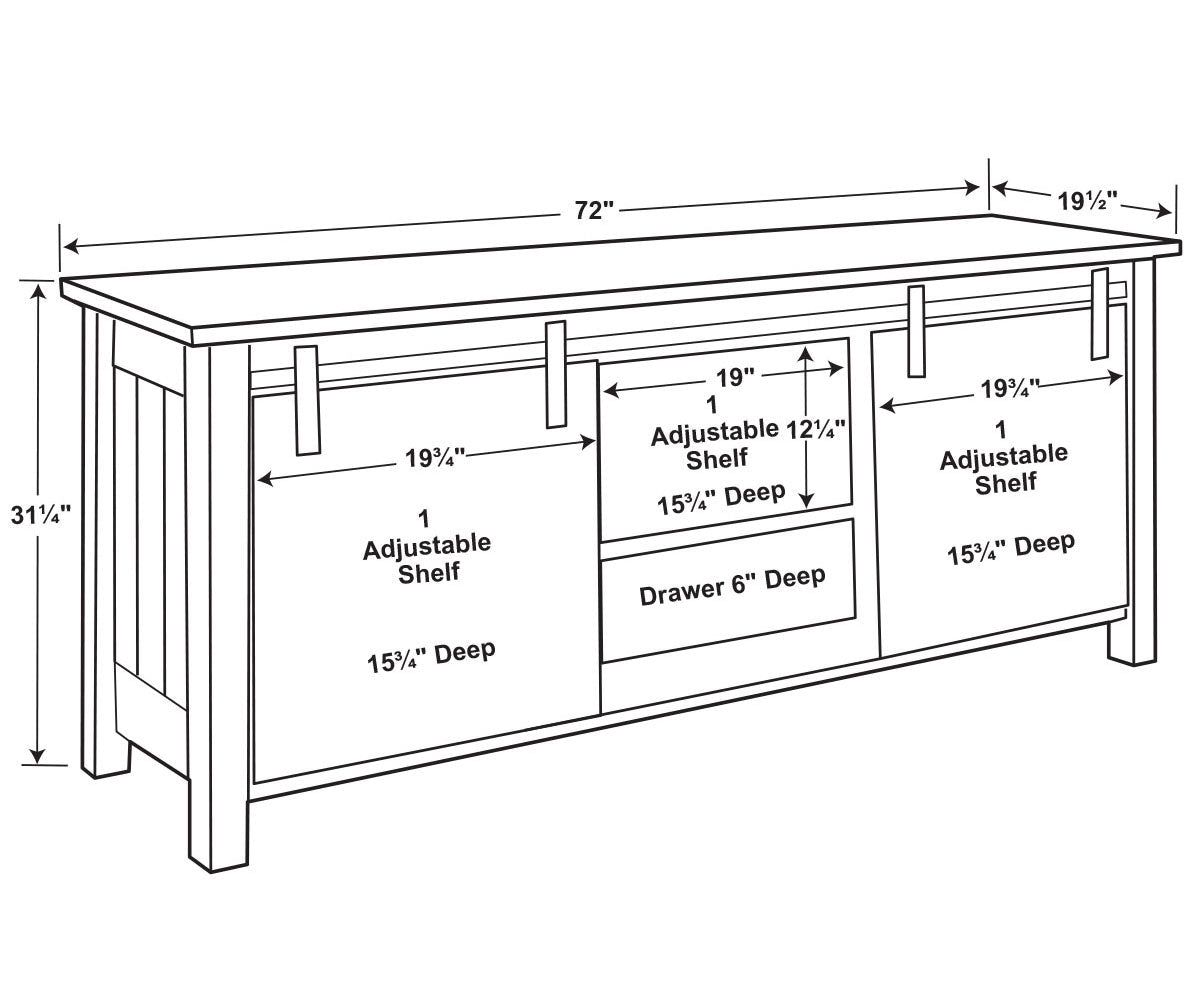 Houston 2 Door, 1 Drawer Media Stand – 72"W