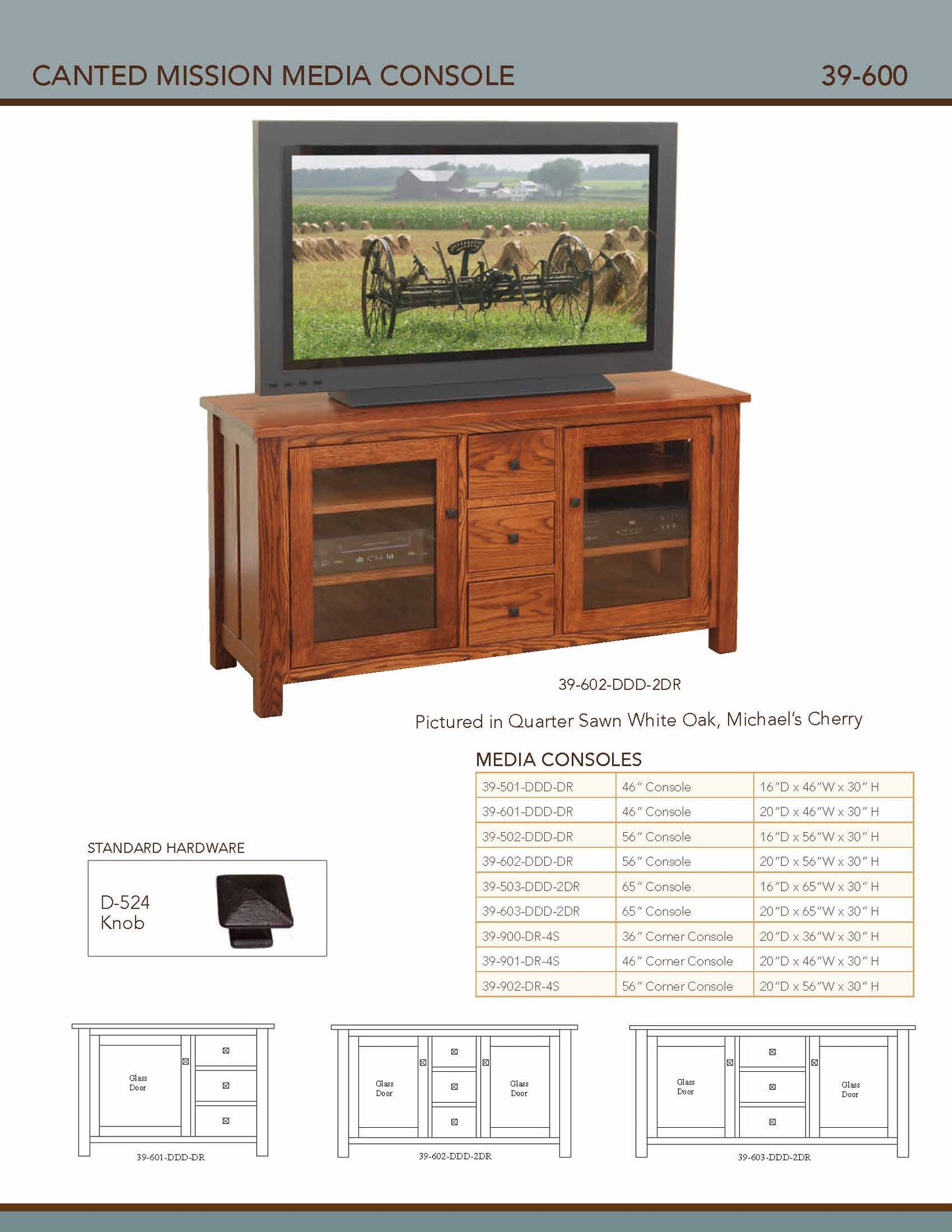 Canted Mission 36" Corner Media Console