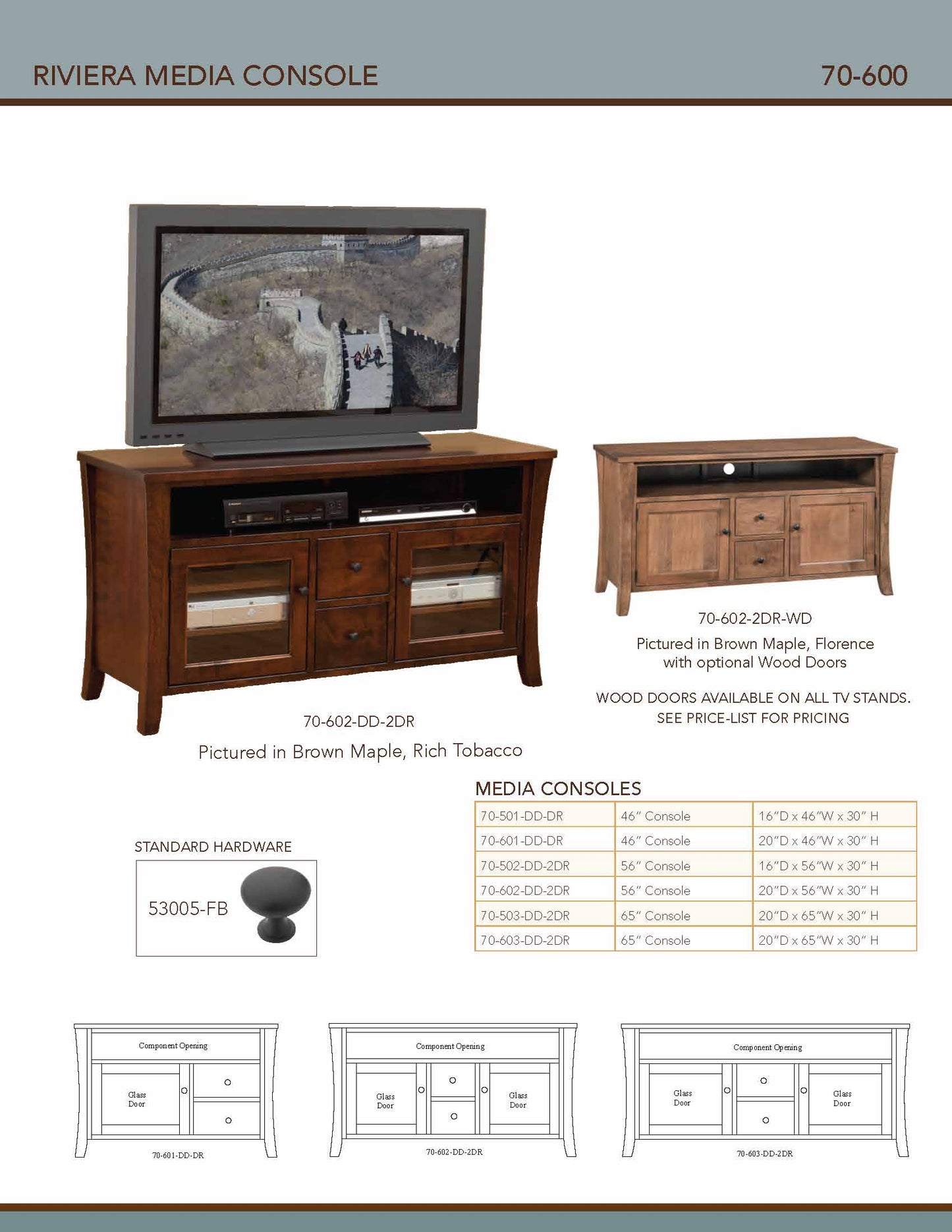 Riviera 56" Media Console With Glass Doors