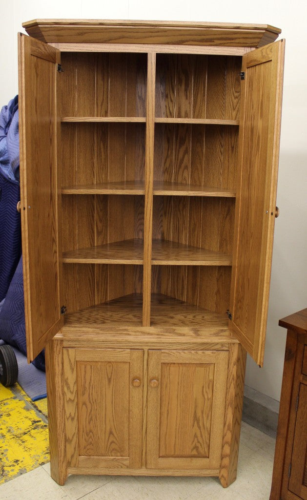 26″ Corner Shaker Cupboard with Wood Doors and Shiplap Back