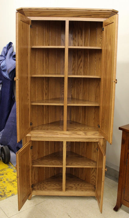 26″ Corner Shaker Cupboard with Wood Doors and Shiplap Back