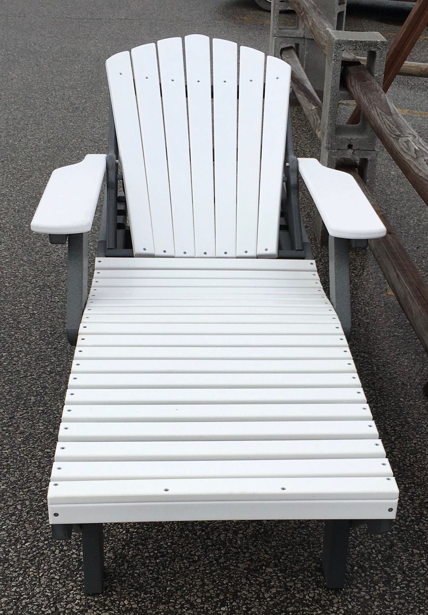 Poly Adirondack Chaise Lounge in White on Dark Gray
