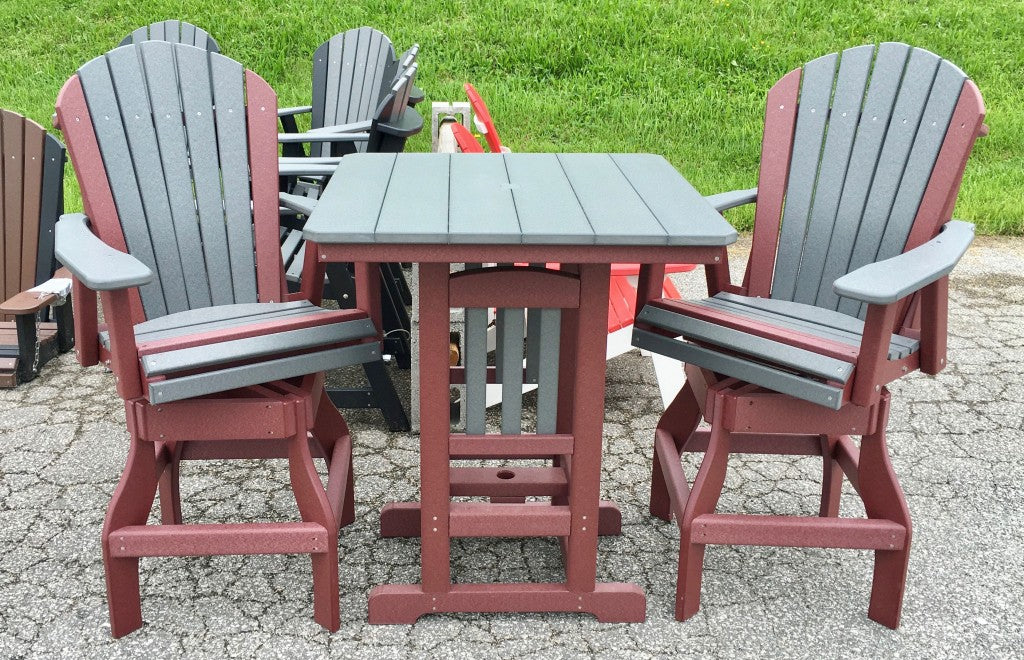 Poly 33″ Square Bar Height Table and Adirondack Swivel Bar Stool Set