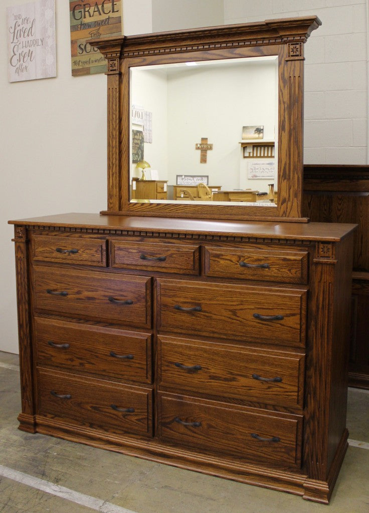 Traditional Deluxe High Dresser with Mirror- 66" Wide