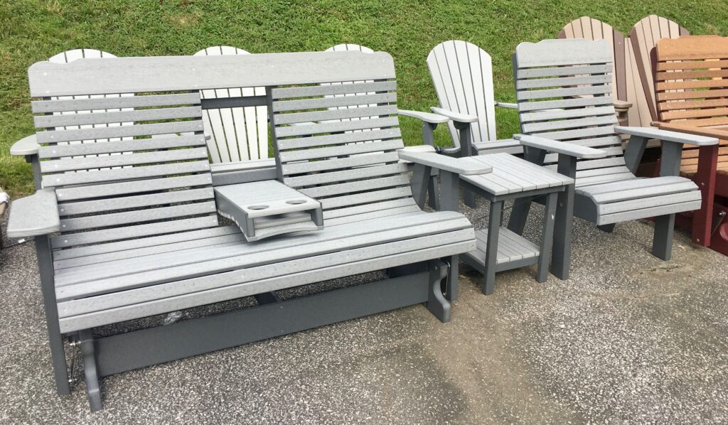 Poly 5′ Deluxe High Back Glider with Fold Down in Driftwood Gray on Dark Gray