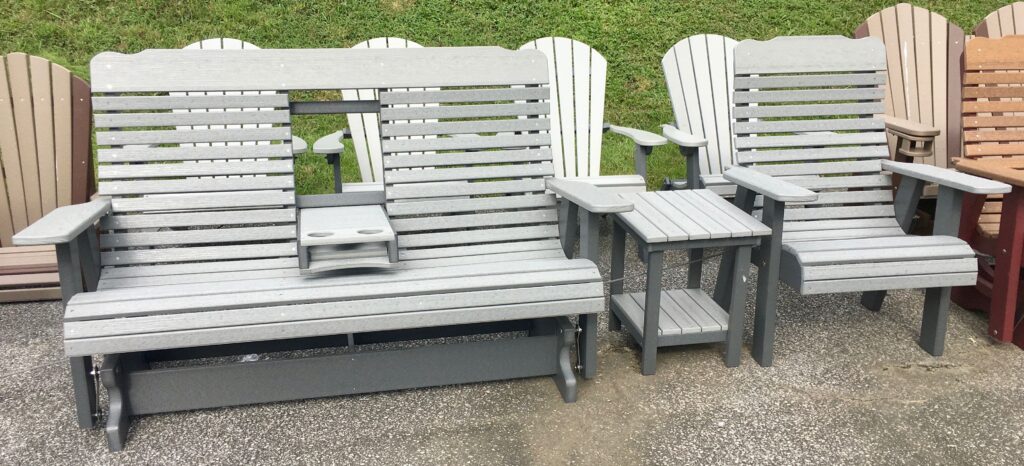 Poly 5′ Deluxe High Back Glider with Fold Down in Driftwood Gray on Dark Gray