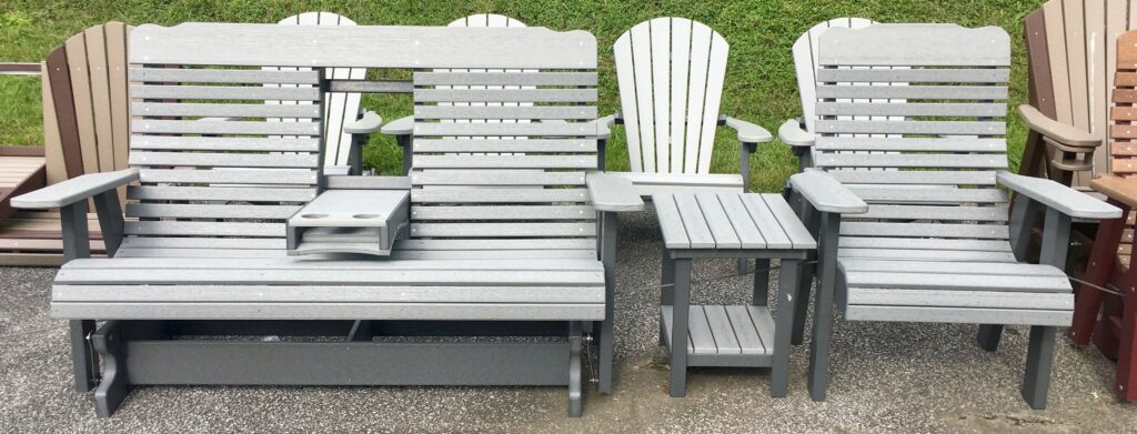 Poly 5′ Deluxe High Back Glider with Fold Down in Driftwood Gray on Dark Gray