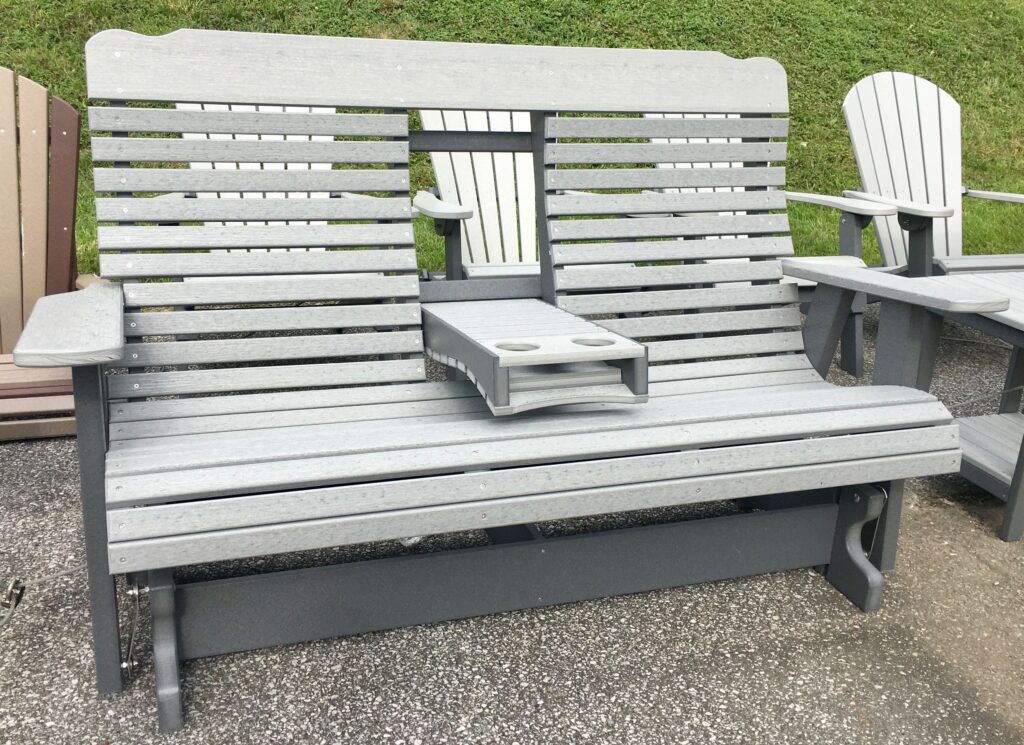 Poly 5′ Deluxe High Back Glider with Fold Down in Driftwood Gray on Dark Gray