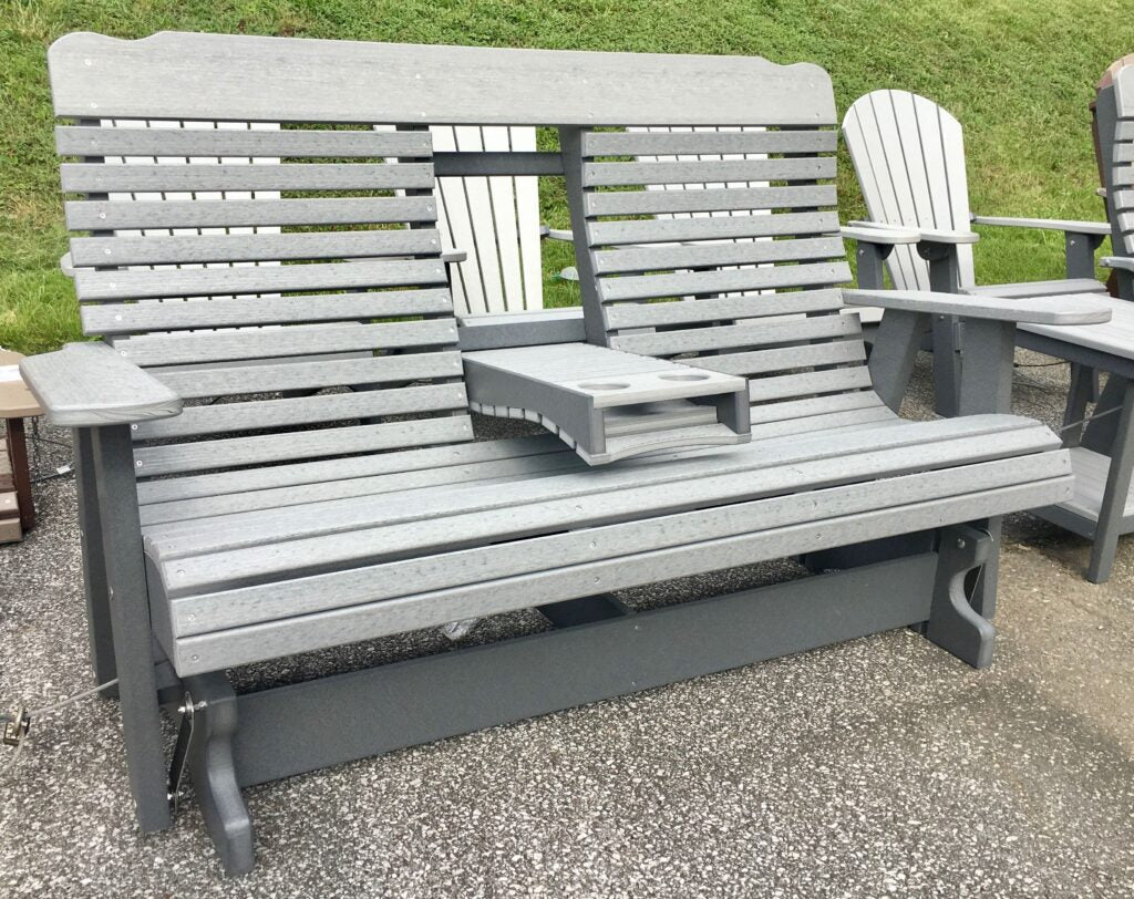 Poly 5′ Deluxe High Back Glider with Fold Down in Driftwood Gray on Dark Gray