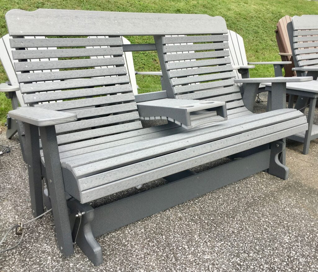 Poly 5′ Deluxe High Back Glider with Fold Down in Driftwood Gray on Dark Gray