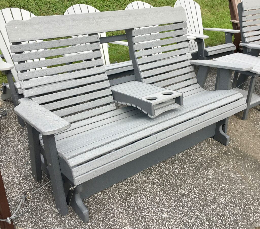 Poly 5′ Deluxe High Back Glider with Fold Down in Driftwood Gray on Dark Gray
