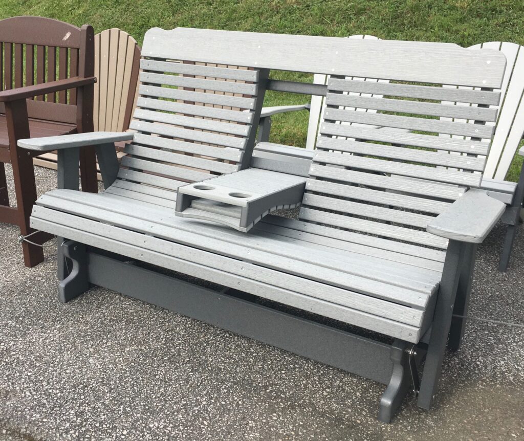 Poly 5′ Deluxe High Back Glider with Fold Down in Driftwood Gray on Dark Gray